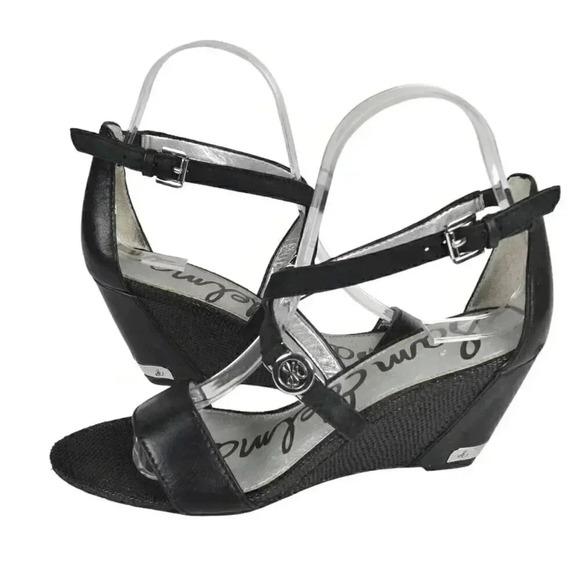 Sam Edelman Leather Wedge Sandal Heel  Black Size 6 - Picture 1 of 14